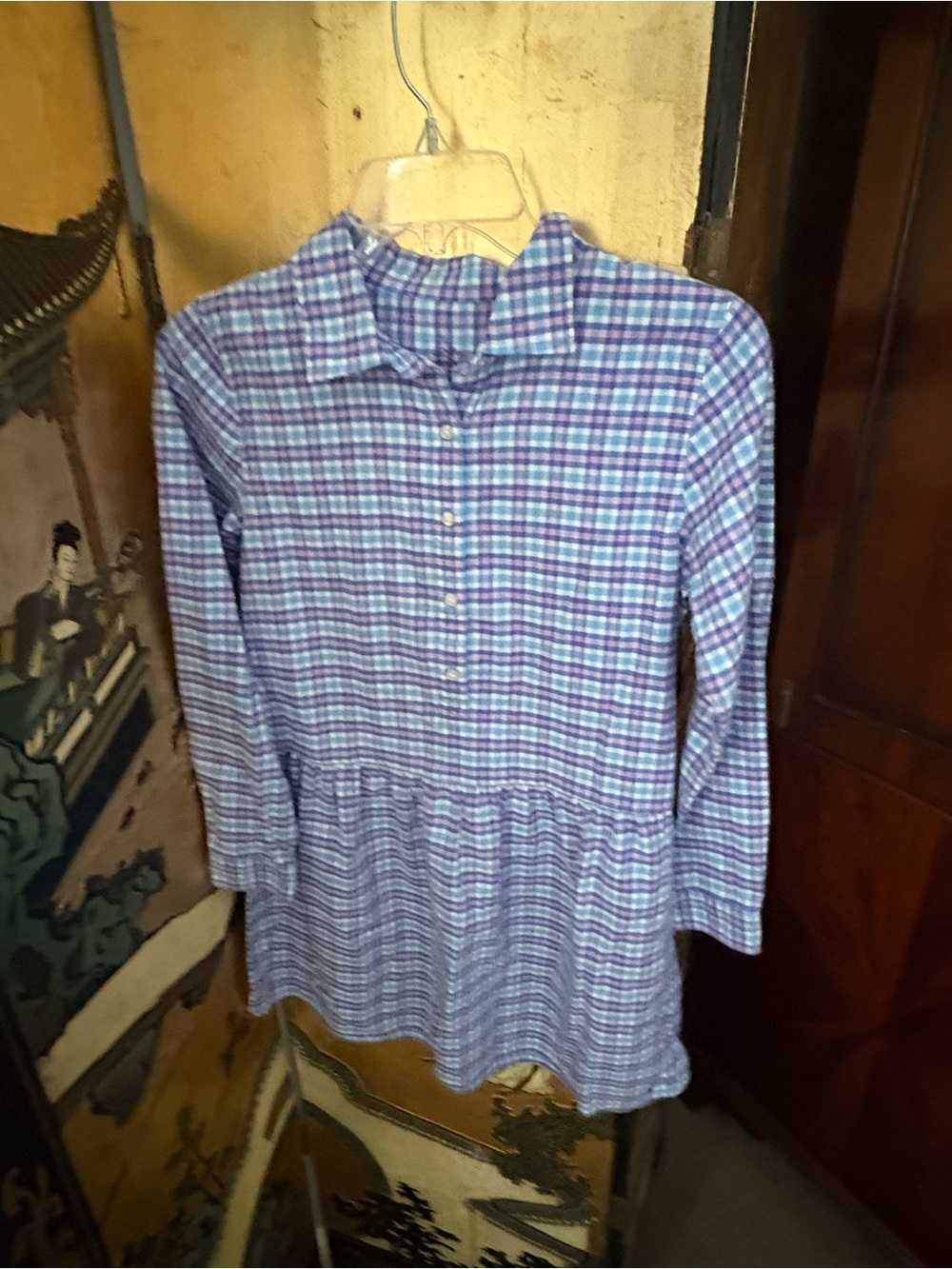 Vineyard Vines Girls' Plaid Shirt Dress - Blue & Purple size 14 fall flannel